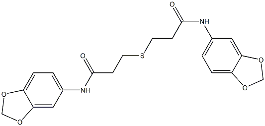 N-(1,3-benzodioxol-5-yl)-3-{[3-(1,3-benzodioxol-5-ylamino)-3-oxopropyl]sulfanyl}propanamide 化学構造式