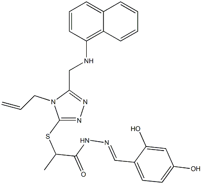 2-({4-allyl-5-[(1-naphthylamino)methyl]-4H-1,2,4-triazol-3-yl}sulfanyl)-N'-(2,4-dihydroxybenzylidene)propanohydrazide Structure