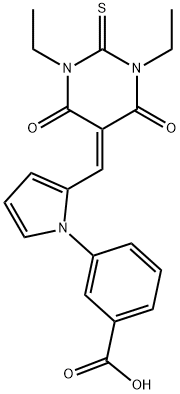 3-{2-[(1,3-diethyl-4,6-dioxo-2-thioxotetrahydro-5(2H)-pyrimidinylidene)methyl]-1H-pyrrol-1-yl}benzoic acid Struktur