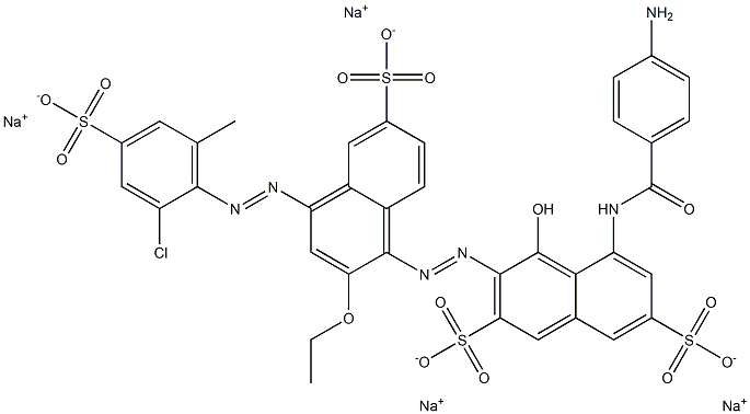 2,7-Naphthalenedisulfonic acid, 5-[(4-aminobenzoyl)amino]-3-[[4-[(2-chloro-6-methyl-4-sulfophenyl)azo]-2-ethoxy-6-sulfo-1-naphthalenyl]azo]-4-hydroxy-, tetrasodium salt,5852-23-3,结构式