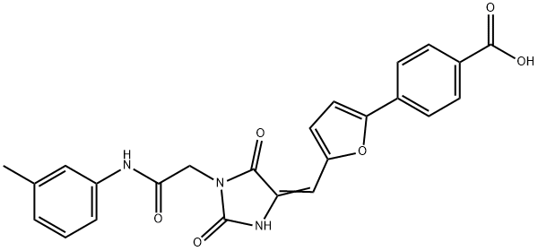 4-[5-({2,5-dioxo-1-[2-oxo-2-(3-toluidino)ethyl]-4-imidazolidinylidene}methyl)-2-furyl]benzoic acid Structure