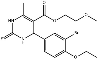 2-methoxyethyl 6-(3-bromo-4-ethoxyphenyl)-4-methyl-2-sulfanyl-1,6-dihydropyrimidine-5-carboxylate 化学構造式