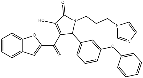 4-(1-benzofuran-2-ylcarbonyl)-3-hydroxy-1-[3-(1H-imidazol-1-yl)propyl]-5-(3-phenoxyphenyl)-1,5-dihydro-2H-pyrrol-2-one 化学構造式