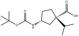 3-(tert-butoxycarbonylamino)-1-isopropylcyclopentanecarboxylic acid Struktur