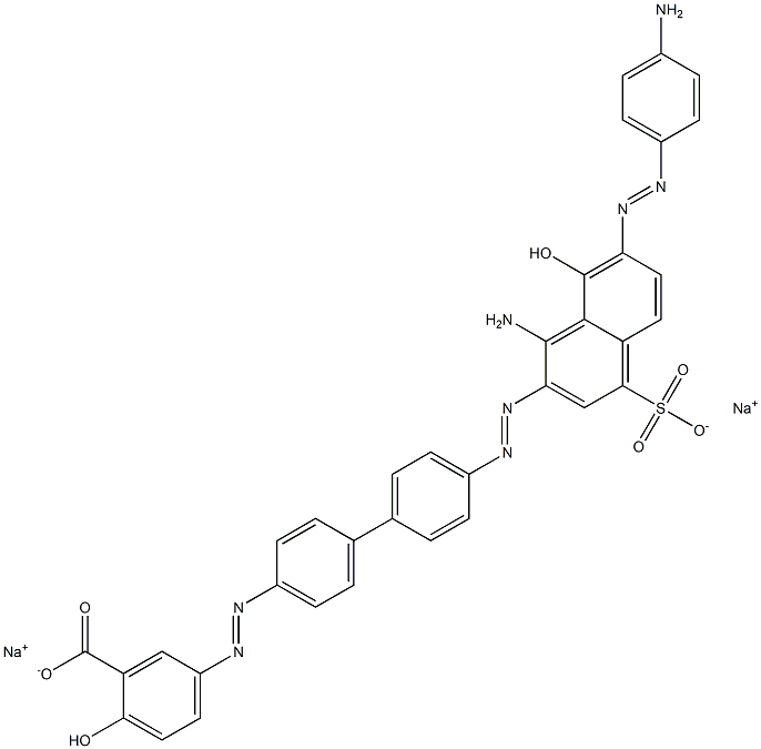 Benzoic acid, 5-[[4'-[[1-amino-7-[(4-aminophenyl)azo]-8-hydroxy-4-sulfo-2-naphthalenyl]azo][1,1'-biphenyl]-4-yl]azo]-2-hydroxy-, disodium salt 化学構造式