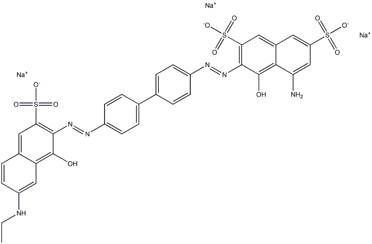 2,7-Naphthalenedisulfonic acid, 5-amino-3-[[4'-[[7-(ethylamino)-1-hydroxy-3-sulfo-2-naphthalenyl]azo][1,1'-biphenyl]-4-yl]azo]-4-hydroxy-, trisodium salt Structure
