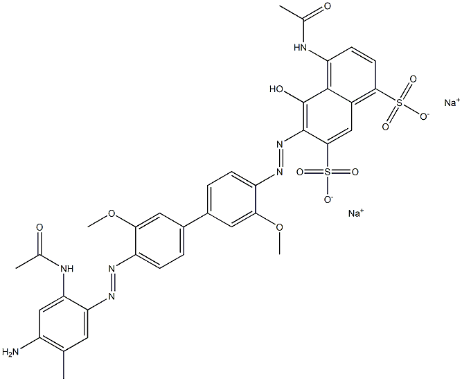 1,7-Naphthalenedisulfonic acid, 4-(acetylamino)-6-[[4'-[[2-(acetylamino)-4-amino-5-methylphenyl]azo]-3,3'-dimethoxy[1,1'-biphenyl]-4-yl]azo]-5-hydroxy-, disodium salt Struktur