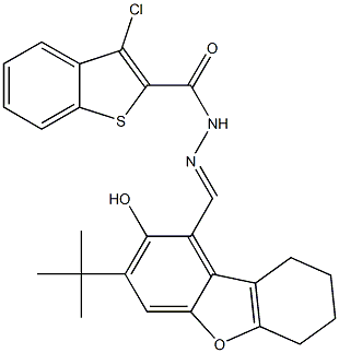 663197-10-2 N'-[(3-tert-butyl-2-hydroxy-6,7,8,9-tetrahydrodibenzo[b,d]furan-1-yl)methylene]-3-chloro-1-benzothiophene-2-carbohydrazide