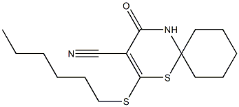 2-(hexylsulfanyl)-4-oxo-1-thia-5-azaspiro[5.5]undec-2-ene-3-carbonitrile 结构式