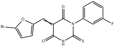 5-[(5-bromo-2-furyl)methylene]-1-(3-fluorophenyl)-2-thioxodihydropyrimidine-4,6(1H,5H)-dione Structure