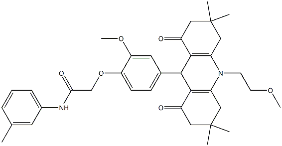 2-{2-methoxy-4-[10-(2-methoxyethyl)-3,3,6,6-tetramethyl-1,8-dioxo-1,2,3,4,5,6,7,8,9,10-decahydroacridin-9-yl]phenoxy}-N-(3-methylphenyl)acetamide Structure