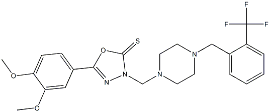 5-(3,4-dimethoxyphenyl)-3-({4-[2-(trifluoromethyl)benzyl]-1-piperazinyl}methyl)-1,3,4-oxadiazole-2(3H)-thione Structure