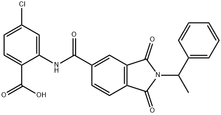 4-chloro-2-({[1,3-dioxo-2-(1-phenylethyl)-2,3-dihydro-1H-isoindol-5-yl]carbonyl}amino)benzoic acid 化学構造式