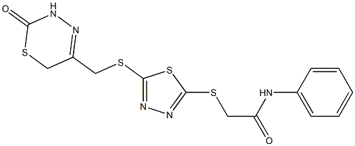 2-[(5-{[(2-oxo-3,6-dihydro-2H-1,3,4-thiadiazin-5-yl)methyl]sulfanyl}-1,3,4-thiadiazol-2-yl)sulfanyl]-N-phenylacetamide Structure