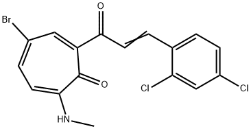 4-bromo-2-[3-(2,4-dichlorophenyl)acryloyl]-7-(methylamino)-2,4,6-cycloheptatrien-1-one Struktur