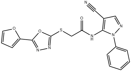 724703-08-6 N-(4-cyano-1-phenyl-1H-pyrazol-5-yl)-2-{[5-(2-furyl)-1,3,4-oxadiazol-2-yl]sulfanyl}acetamide