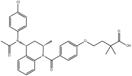 Butanoic acid, 4-[4-[[(2S,4R)-4-[acetyl(4-chlorophenyl)aMino]-3,4-dihydro-2-Methyl-1(2H)-quinolinyl]carbonyl]phenoxy]-2,2-diMethyl- 结构式
