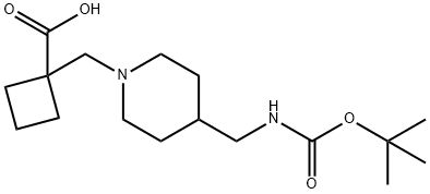 Cyclobutanecarboxylic acid, 1-[[4-[[[(1,1-diMethylethoxy)carbonyl]aMino]Methyl]-1-piperidinyl]Methyl]- 化学構造式