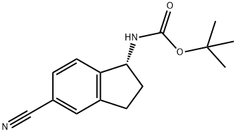 (R)-(5-氰基-2,3-二氢-1H-茚-1-基)氨基甲酸叔丁酯 结构式