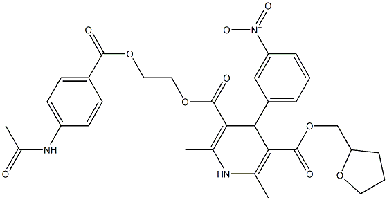 3-(2-{[4-(acetylamino)benzoyl]oxy}ethyl) 5-(tetrahydro-2-furanylmethyl) 4-{3-nitrophenyl}-2,6-dimethyl-1,4-dihydro-3,5-pyridinedicarboxylate,92565-67-8,结构式