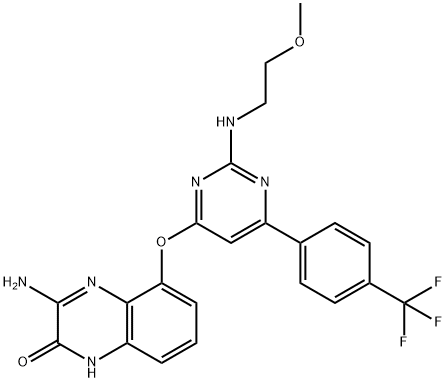 3-Amino-5-[[2-[(2-methoxyethyl)amino]-6-[4-(trifluoromethyl)phenyl]-4-pyrimidinyl]oxy]-2(1H)-quinoxalinone Structure