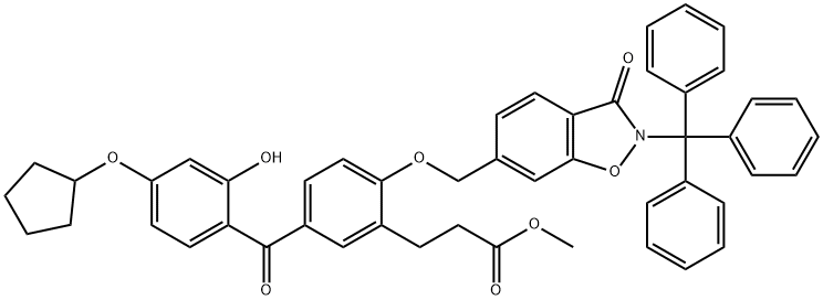 Benzenepropanoic acid, 5-[4-(cyclopentyloxy)-2-hydroxybenzoyl]-2-[[2,3-dihydro-3-oxo-2-(triphenylMethyl)-1,2-benzisoxazol-6-yl]Methoxy]-, Methyl ester 结构式