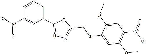 2-{[(2,5-dimethoxy-4-nitrophenyl)thio]methyl}-5-(3-nitrophenyl)-1,3,4-oxadiazole,,结构式