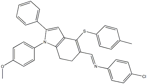 4-chloro-N-((E)-{1-(4-methoxyphenyl)-4-[(4-methylphenyl)sulfanyl]-2-phenyl-6,7-dihydro-1H-indol-5-yl}methylidene)aniline