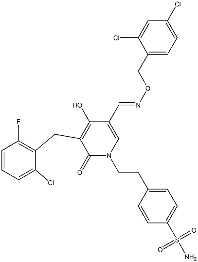 4-{2-[3-(2-chloro-6-fluorobenzyl)-5-({[(2,4-dichlorobenzyl)oxy]imino}methyl)-4-hydroxy-2-oxo-1(2H)-pyridinyl]ethyl}benzenesulfonamide 结构式