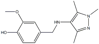 2-methoxy-4-{[(1,3,5-trimethyl-1H-pyrazol-4-yl)amino]methyl}phenol,,结构式