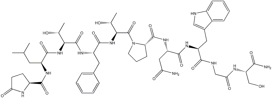 pyroglutamyl-leucyl-threonyl-phenylalanyl-threonyl-prolyl-asparaginyl-tryptophyl-glycyl-serinamide Structure