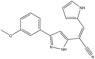 2-(3-(3-methoxyphenyl)pyrazol-5-yl)-3-(2-pyrrolyl)acrylonitrile Structure