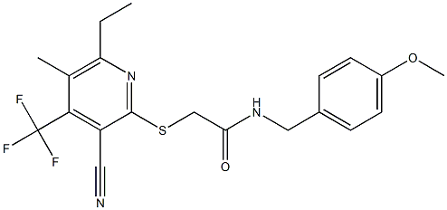 2-{[3-cyano-6-ethyl-5-methyl-4-(trifluoromethyl)-2-pyridinyl]sulfanyl}-N-(4-methoxybenzyl)acetamide|