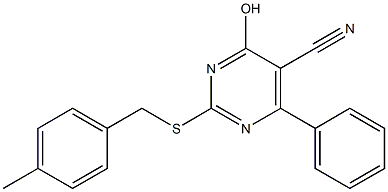 4-hydroxy-2-[(4-methylbenzyl)sulfanyl]-6-phenyl-5-pyrimidinecarbonitrile 化学構造式