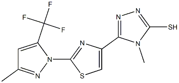 4-methyl-5-{2-[3-methyl-5-(trifluoromethyl)-1H-pyrazol-1-yl]-1,3-thiazol-4-yl}-4H-1,2,4-triazole-3-thiol Structure