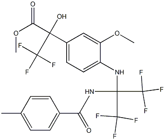 methyl 3,3,3-trifluoro-2-hydroxy-2-(3-methoxy-4-{[2,2,2-trifluoro-1-[(4-methylbenzoyl)amino]-1-(trifluoromethyl)ethyl]amino}phenyl)propanoate,,结构式