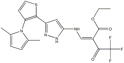 ethyl (Z)-3-({3-[3-(2,5-dimethyl-1H-pyrrol-1-yl)-2-thienyl]-1H-pyrazol-5-yl}amino)-2-(2,2,2-trifluoroacetyl)-2-propenoate Structure