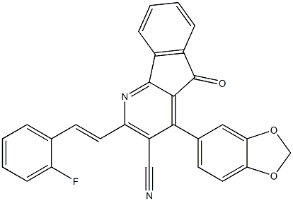 4-(1,3-benzodioxol-5-yl)-2-[(E)-2-(2-fluorophenyl)ethenyl]-5-oxo-5H-indeno[1,2-b]pyridine-3-carbonitrile,,结构式