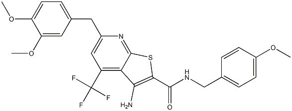 3-amino-6-(3,4-dimethoxybenzyl)-N-(4-methoxybenzyl)-4-(trifluoromethyl)thieno[2,3-b]pyridine-2-carboxamide,,结构式