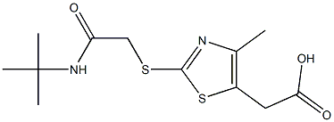 2-(2-{[(tert-butylcarbamoyl)methyl]sulfanyl}-4-methyl-1,3-thiazol-5-yl)acetic acid 化学構造式