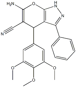 6-amino-3-phenyl-4-(3,4,5-trimethoxyphenyl)-1,4-dihydropyrano[2,3-c]pyrazole-5-carbonitrile,,结构式