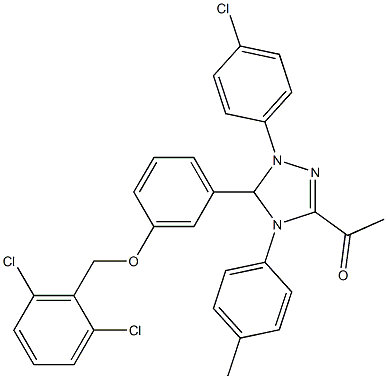1-[1-(4-chlorophenyl)-5-{3-[(2,6-dichlorobenzyl)oxy]phenyl}-4-(4-methylphenyl)-4,5-dihydro-1H-1,2,4-triazol-3-yl]ethanone,,结构式
