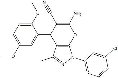 6-amino-1-(3-chlorophenyl)-4-(2,5-dimethoxyphenyl)-3-methyl-1,4-dihydropyrano[2,3-c]pyrazole-5-carbonitrile Structure