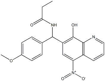 N-[{8-hydroxy-5-nitro-7-quinolinyl}(4-methoxyphenyl)methyl]propanamide 化学構造式