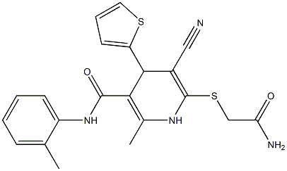 6-[(2-amino-2-oxoethyl)sulfanyl]-5-cyano-2-methyl-N-(2-methylphenyl)-4-(2-thienyl)-1,4-dihydro-3-pyridinecarboxamide,,结构式