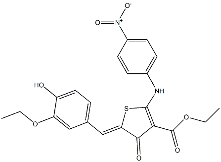 ethyl 5-(3-ethoxy-4-hydroxybenzylidene)-2-{4-nitroanilino}-4-oxo-4,5-dihydro-3-thiophenecarboxylate Structure