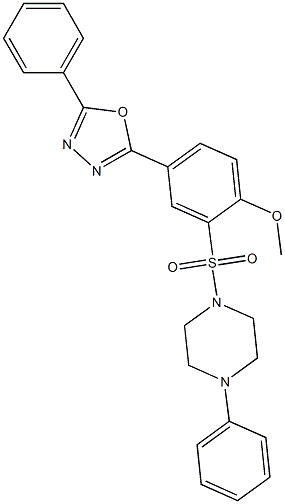 methyl 4-(5-phenyl-1,3,4-oxadiazol-2-yl)-2-[(4-phenyl-1-piperazinyl)sulfonyl]phenyl ether 化学構造式
