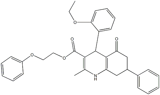 2-phenoxyethyl 4-(2-ethoxyphenyl)-2-methyl-5-oxo-7-phenyl-1,4,5,6,7,8-hexahydro-3-quinolinecarboxylate,,结构式