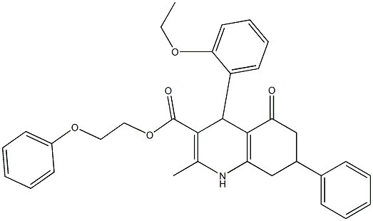 2-phenoxyethyl 4-(2-ethoxyphenyl)-2-methyl-5-oxo-7-phenyl-1,4,5,6,7,8-hexahydro-3-quinolinecarboxylate Structure