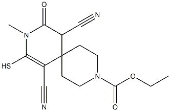 ethyl 7,11-dicyano-9-methyl-10-oxo-8-sulfanyl-3,9-diazaspiro[5.5]undec-7-ene-3-carboxylate Structure